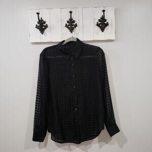 Le Superbe Womens Size 4 Black Square Print Blouse Oversized Designer Top